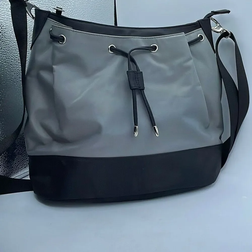 Travelon large crossbody bag. Grey black 12x11x5”.